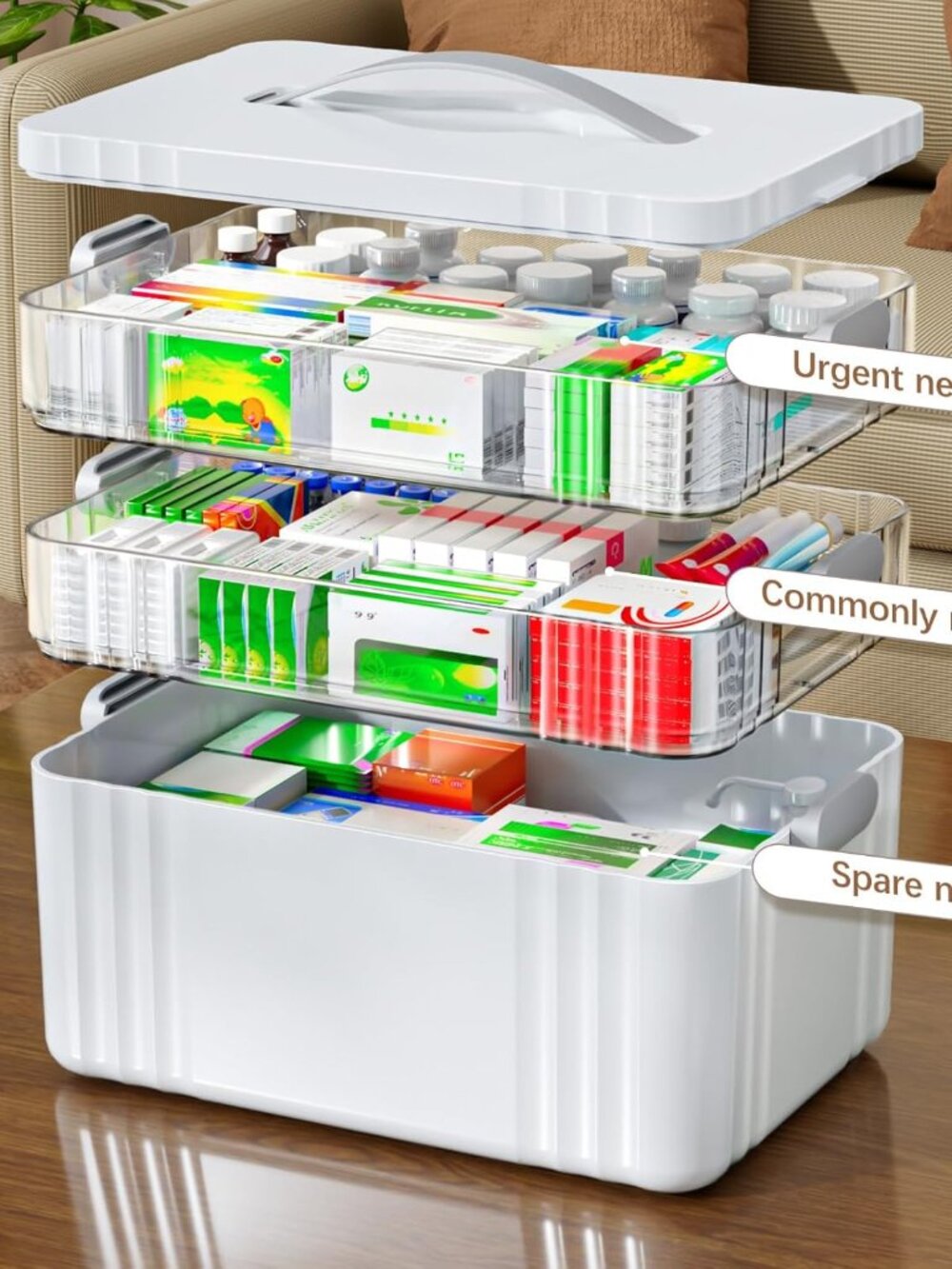 3-Tier Medicine Organizer - Portable Medicine Cabinet with Handle - Picture 3 of 7